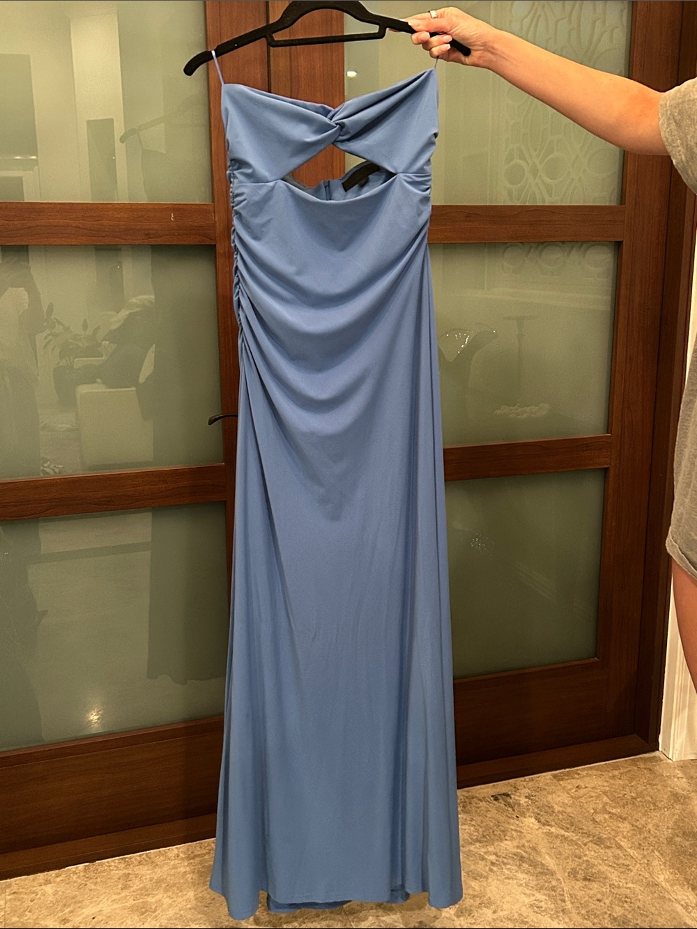 Zara Sky Blue Strapless Twist-Front Maxi Dress